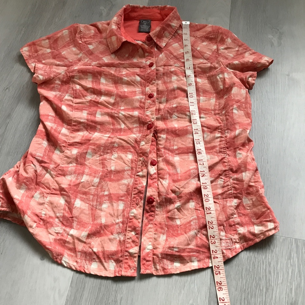 REI ORANGE CAMP SHIRT CHECK BUTTON SHORT SLEEVE WOMENS MEDIUM - Picture 5 of 8